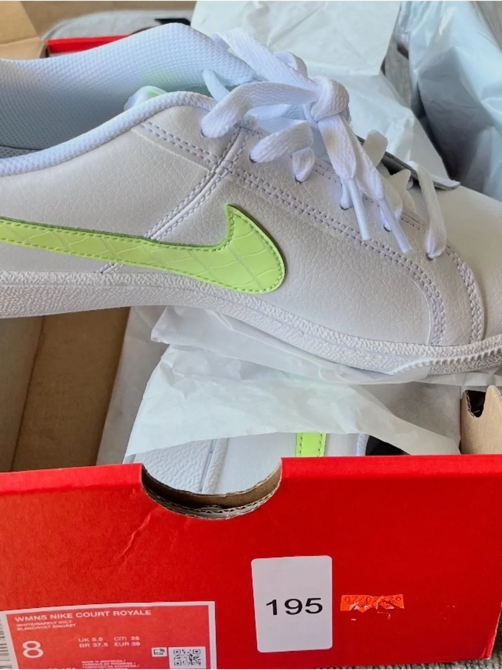 Nike White Court Royale Low-Top Sneakers with Lime Green Swoosh